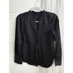 The Limited Top Womens XS Blue Polka Dot Satin Long Sleeve Pullover Blouse‎ 0442